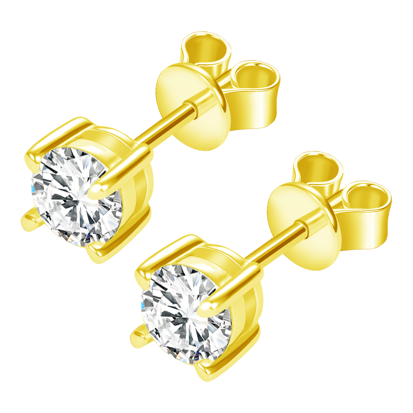 9K/14K/18K/S925 Silver/platinum  1 ct/0.6 ct/0.4 ct Classic 4-Prong Lab Grown Diamond Stud Earrings, Unisex Single Stone