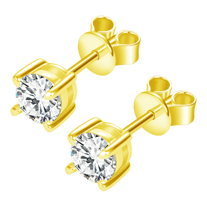 9K/14K/18K/S925 Silver/platinum  1 ct/0.6 ct/0.4 ct Classic 4-Prong Lab Grown Diamond Stud Earrings, Unisex Single Stone