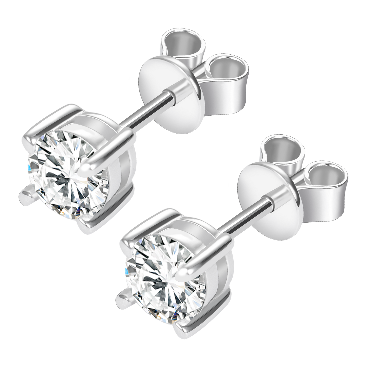 9K/14K/18K/S925 Silver/platinum  1 ct/0.6 ct/0.4 ct Classic 4-Prong Lab Grown Diamond Stud Earrings, Unisex Single Stone