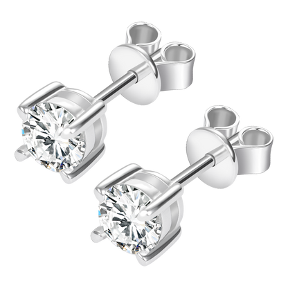 9K/14K/18K/S925 Silver/platinum  1 ct/0.6 ct/0.4 ct Classic 4-Prong Lab Grown Diamond Stud Earrings, Unisex Single Stone