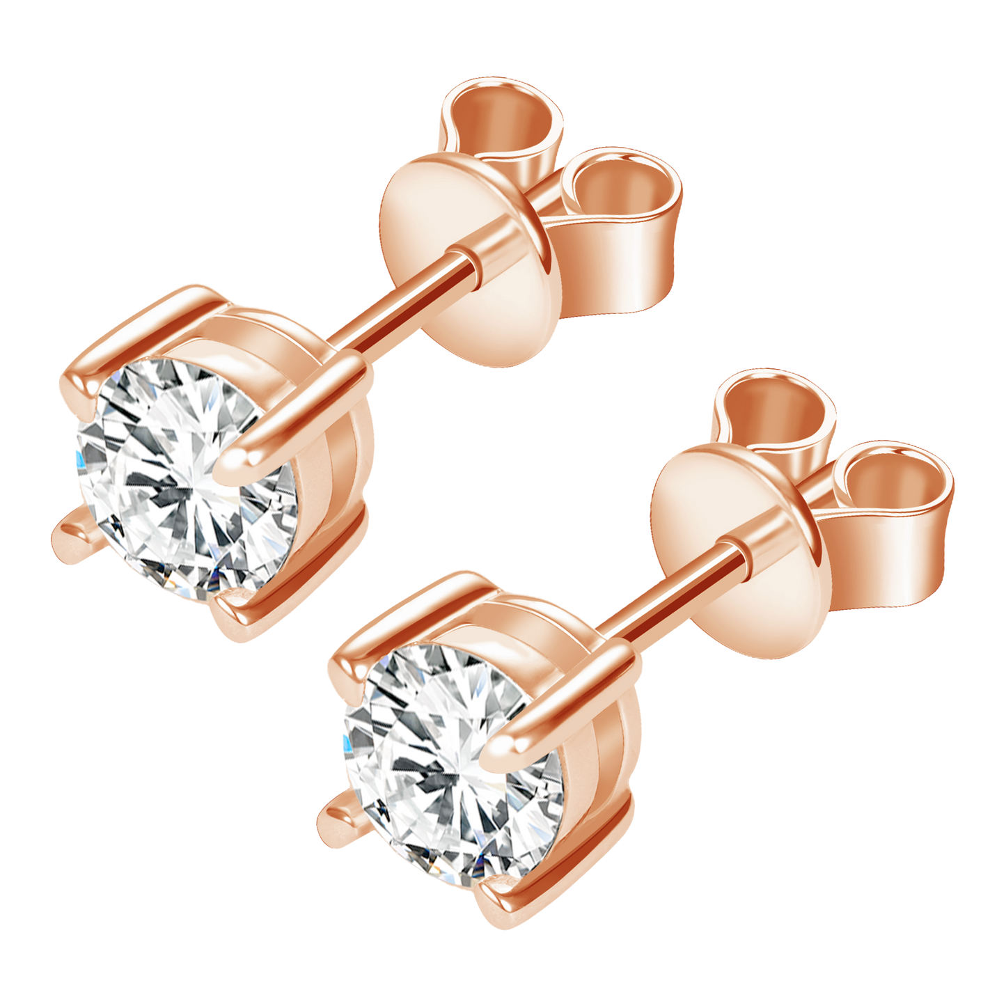 9K/14K/18K/S925 Silver/platinum  1 ct/0.6 ct/0.4 ct Classic 4-Prong Lab Grown Diamond Stud Earrings, Unisex Single Stone