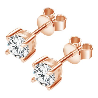 9K/14K/18K/S925 Silver/platinum  1 ct/0.6 ct/0.4 ct Classic 4-Prong Lab Grown Diamond Stud Earrings, Unisex Single Stone