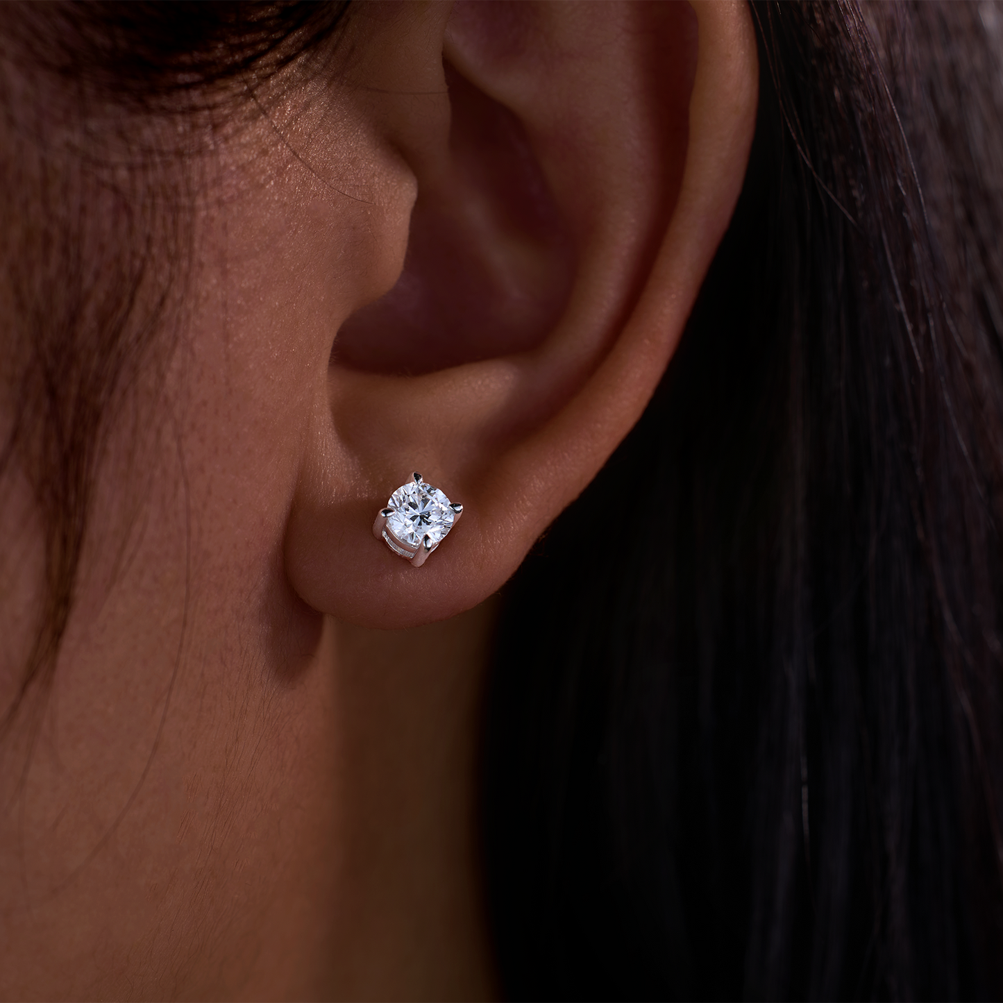 9K/14K/18K/S925 Silver/platinum  1 ct/0.6 ct/0.4 ct Classic 4-Prong Lab Grown Diamond Stud Earrings, Unisex Single Stone
