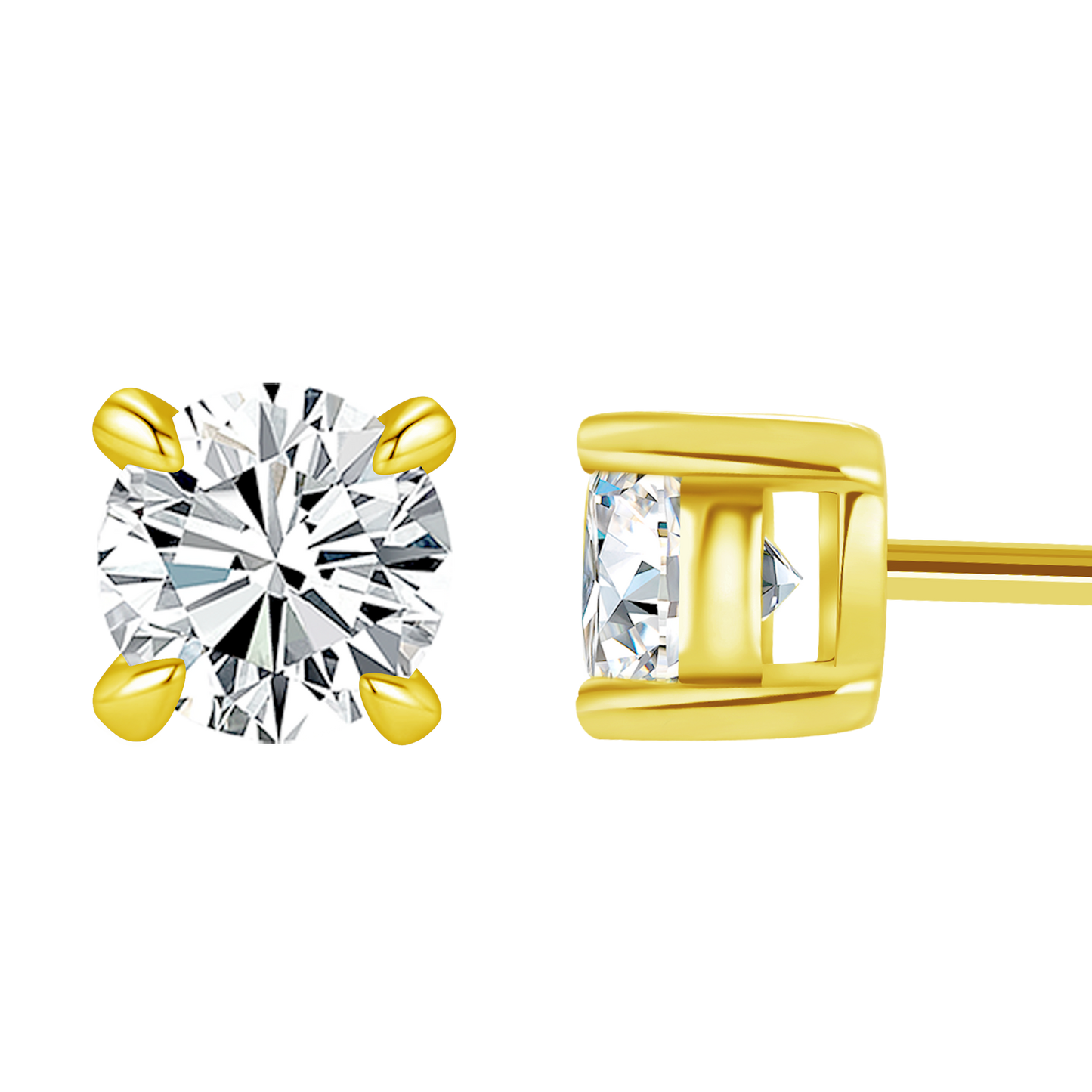 9K/14K/18K/S925 Silver/platinum  1 ct/0.6 ct/0.4 ct Classic 4-Prong Lab Grown Diamond Stud Earrings, Unisex Single Stone