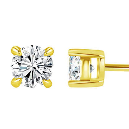 9K/14K/18K/S925 Silver/platinum  1 ct/0.6 ct/0.4 ct Classic 4-Prong Lab Grown Diamond Stud Earrings, Unisex Single Stone