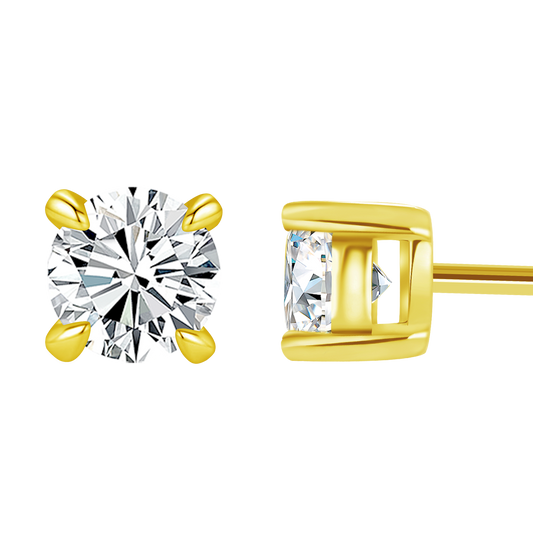 9K/14K/18K/S925 Silver/platinum  1 ct/0.6 ct/0.4 ct Classic 4-Prong Lab Grown Diamond Stud Earrings, Unisex Single Stone