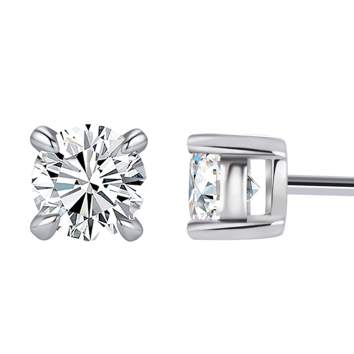 9K/14K/18K/S925 Silver/platinum  1 ct/0.6 ct/0.4 ct Classic 4-Prong Lab Grown Diamond Stud Earrings, Unisex Single Stone
