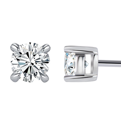 9K/14K/18K/S925 Silver/platinum  1 ct/0.6 ct/0.4 ct Classic 4-Prong Lab Grown Diamond Stud Earrings, Unisex Single Stone