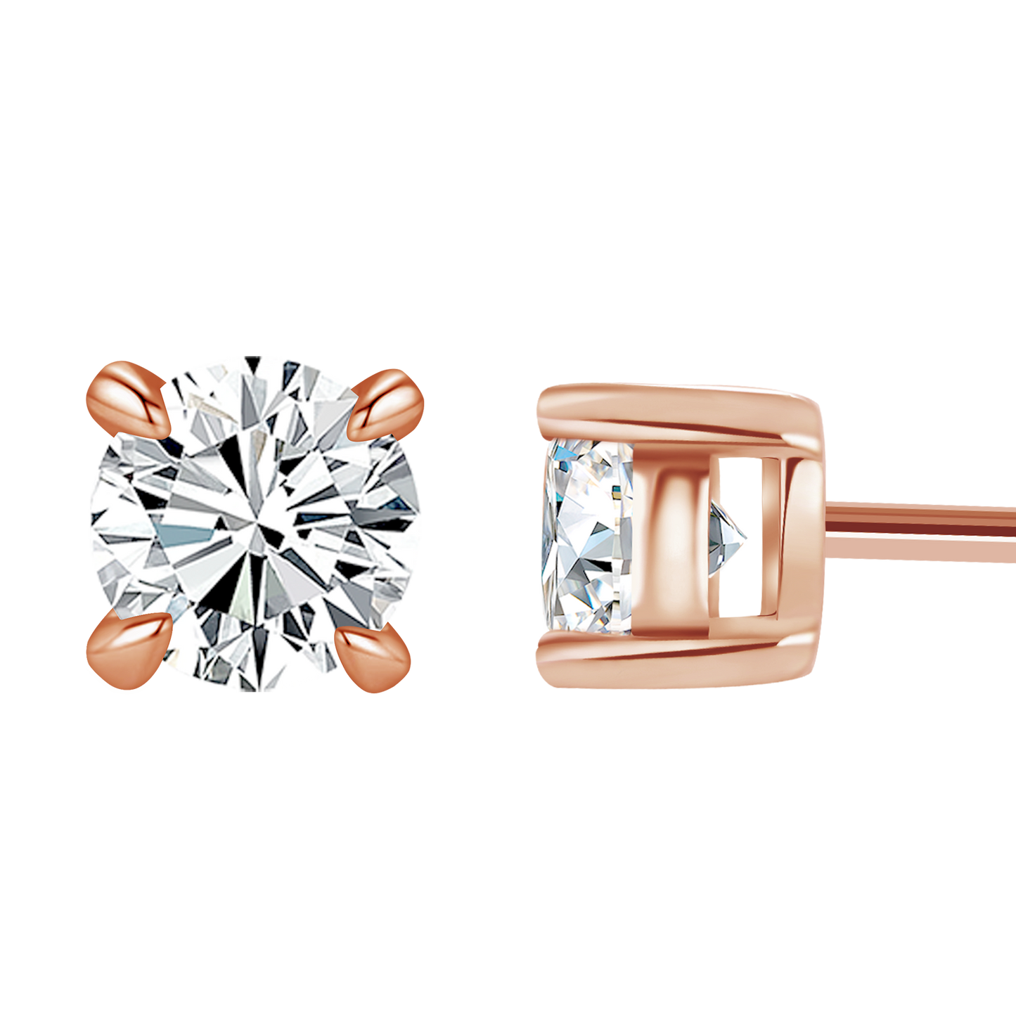9K/14K/18K/S925 Silver/platinum  1 ct/0.6 ct/0.4 ct Classic 4-Prong Lab Grown Diamond Stud Earrings, Unisex Single Stone