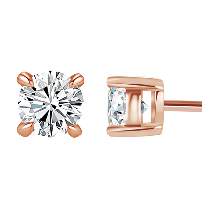 9K/14K/18K/S925 Silver/platinum  1 ct/0.6 ct/0.4 ct Classic 4-Prong Lab Grown Diamond Stud Earrings, Unisex Single Stone