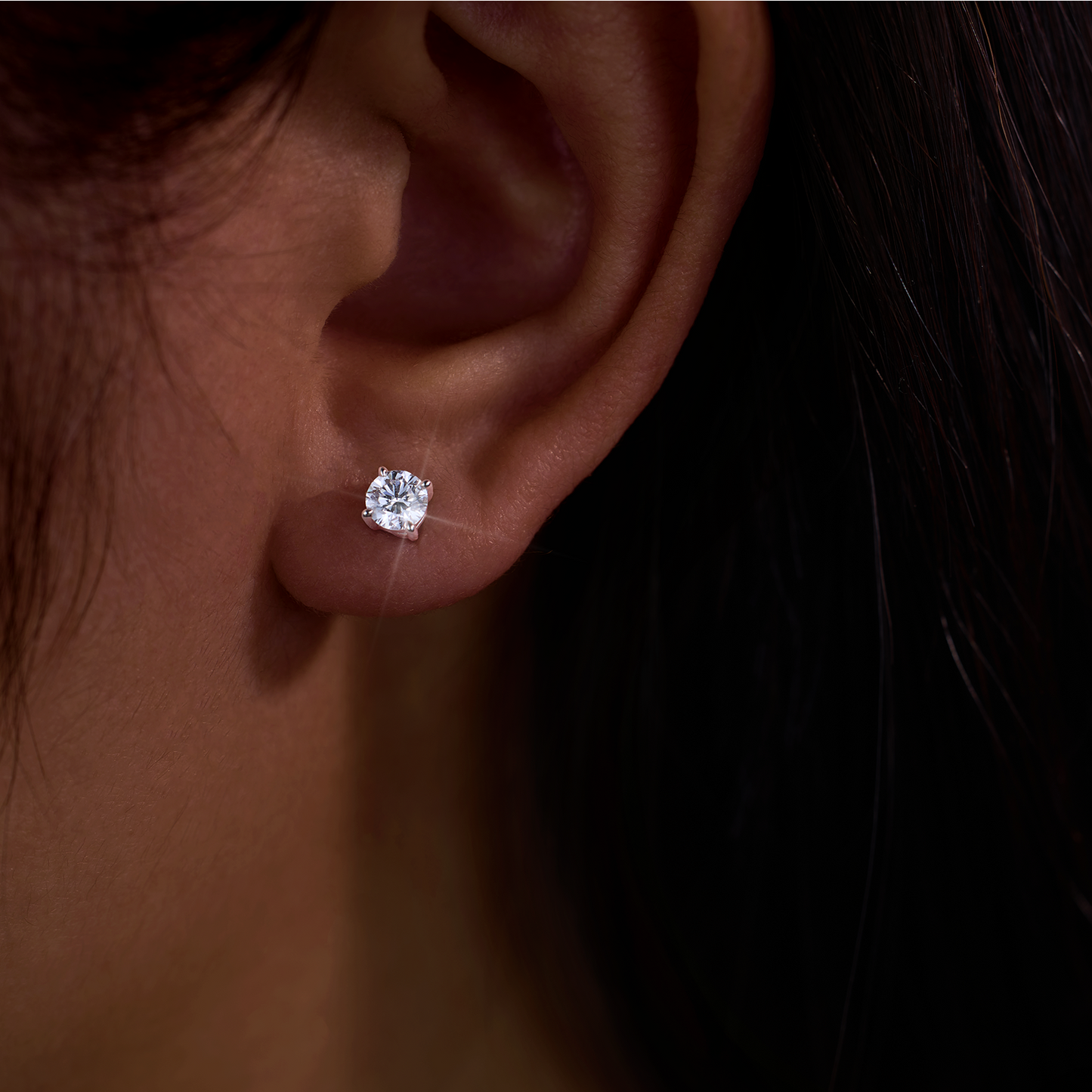 9K/14K/18K/S925 Silver/platinum  1 ct/0.6 ct/0.4 ct Classic 4-Prong Lab Grown Diamond Stud Earrings, Unisex Single Stone