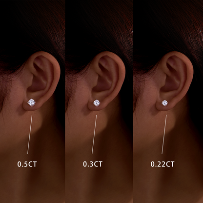 9K/14K/18K/S925 Silver/platinum  1 ct/0.6 ct/0.4 ct Classic 4-Prong Lab Grown Diamond Stud Earrings, Unisex Single Stone