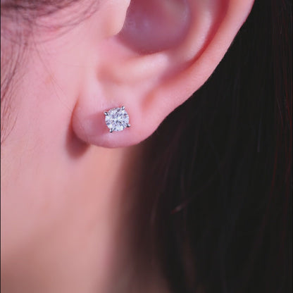 9K/14K/18K/S925 Silver/platinum  1 ct/0.6 ct/0.4 ct Classic 4-Prong Lab Grown Diamond Stud Earrings, Unisex Single Stone